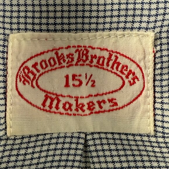 VTG Brooks Brothers Makers New York 15.5 Blue Check Shirt 1950s Pocket 6 Button